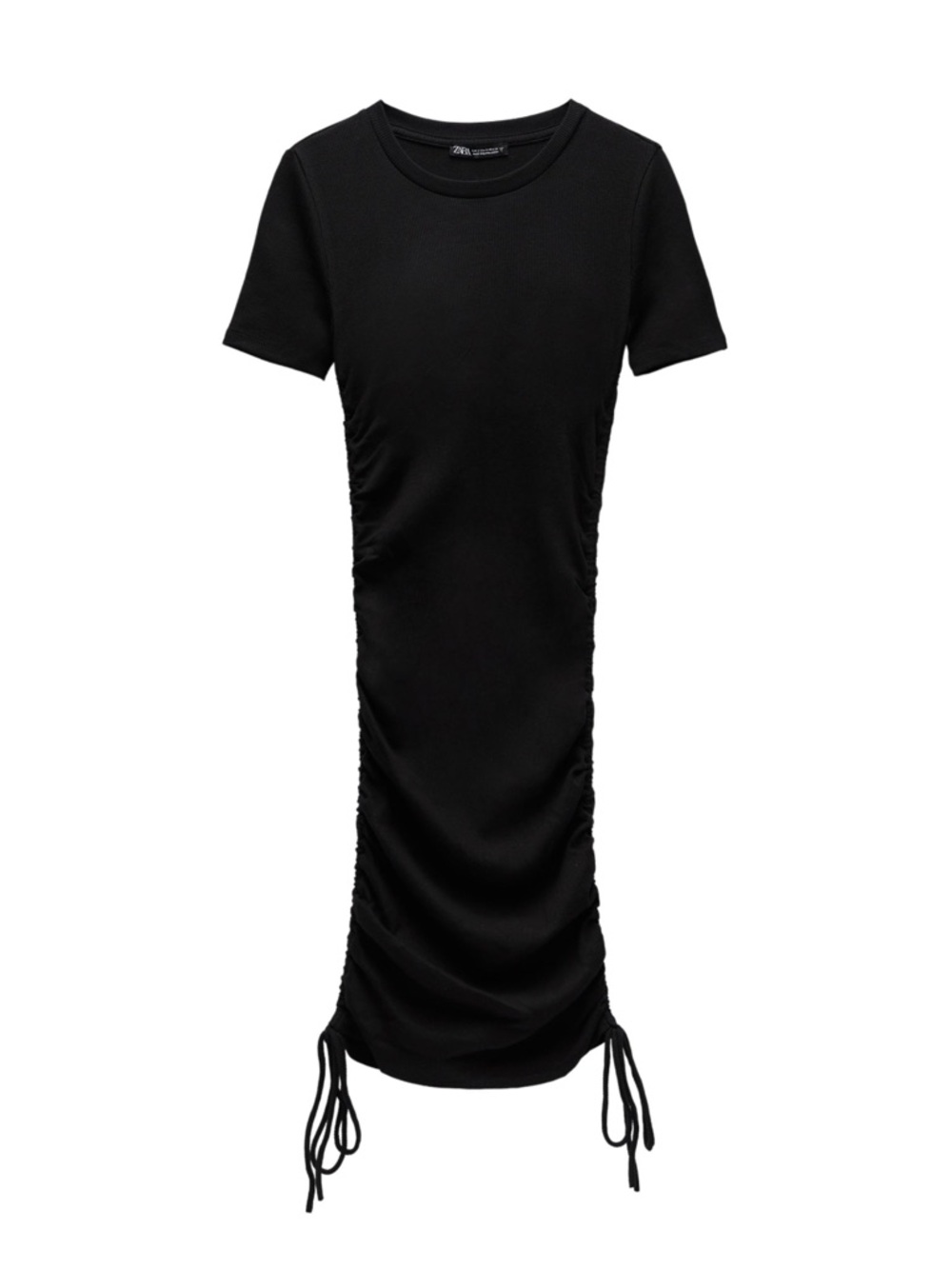 Zara Black Ruched Short Sleeve Midi Dress Size S